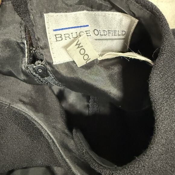 VTG BRUCE OLDFIELD Black Sheath Midi Dress Smocked Wool Size US 8 UK 10 England - Picture 5 of 11